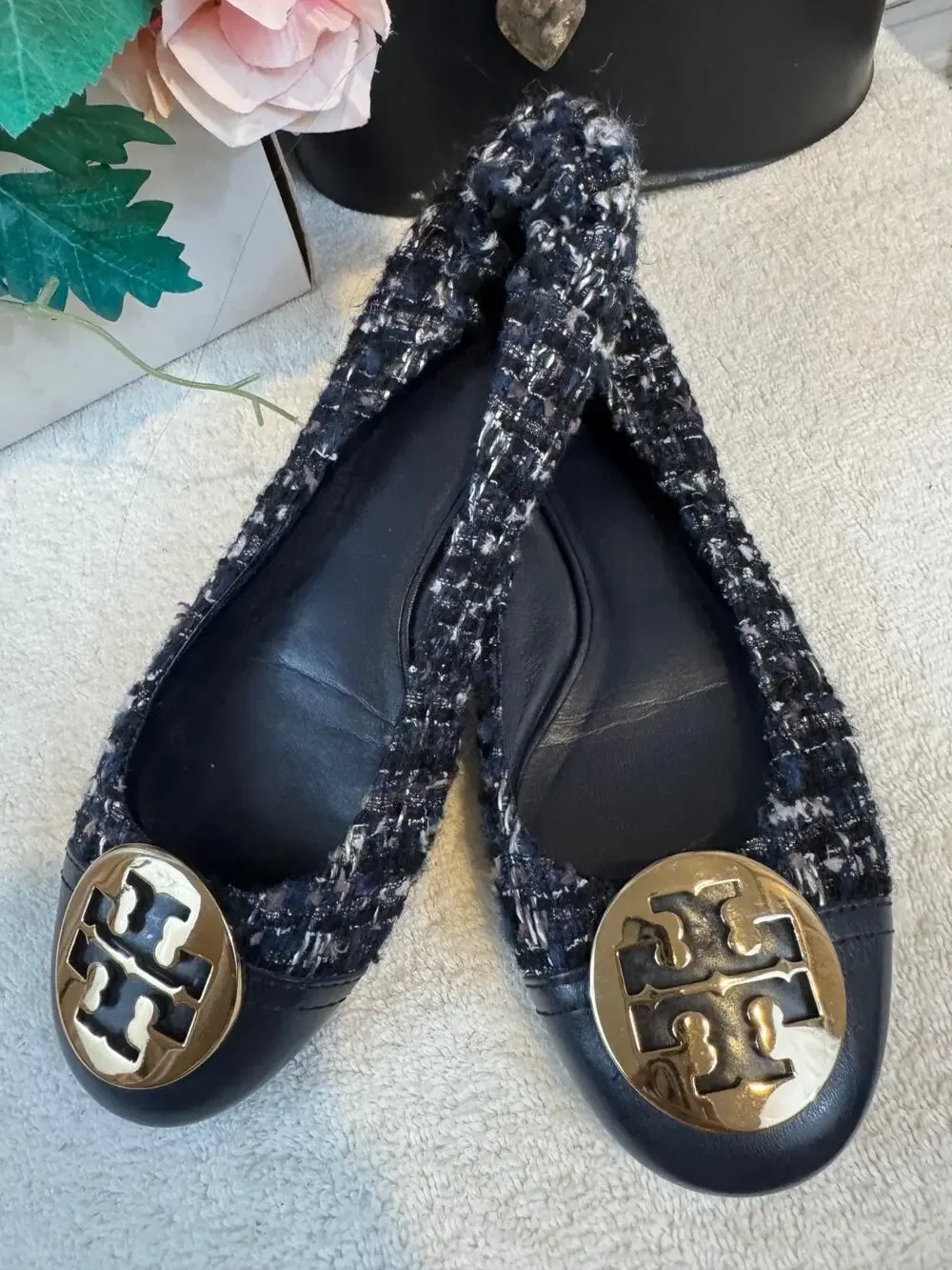 TORY BURCH Serena Reva Boucle Tweed Ballet Flat Sz 8.5 (sh3000thrifty)